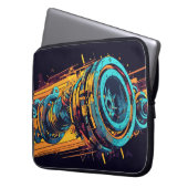 Neon Orange Cyan Cyberpunk Industrial Machine Laptopschutzhülle (Vorderseite Links)