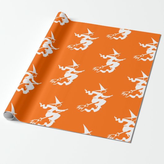 neon orange - flying witch geschenkpapier (Ungerollt)