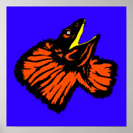 Neon Orange Frilled-neck Lizard Poster