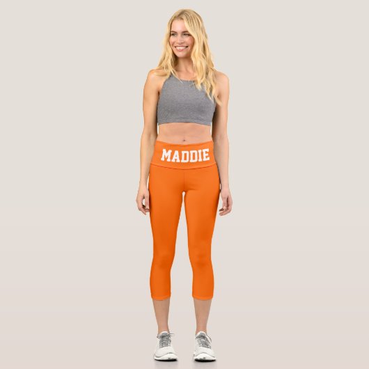 Neon Orange Funky Individuelle Name Leggings (Vorderseite)