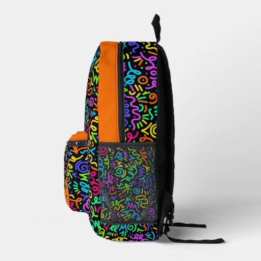 Neon Orange Squiggle Monogram Bedruckter Rucksack (Rechts)