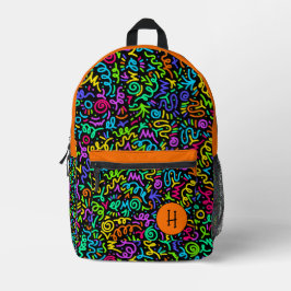Neon Orange Squiggle Monogram Bedruckter Rucksack