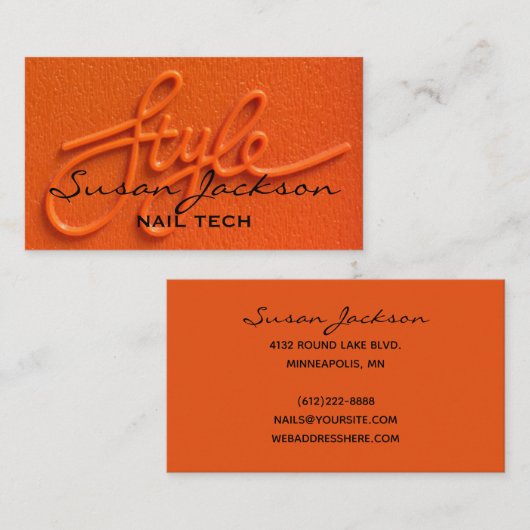 Neon Orange Style Modern Script Business Card Visitenkarte (Vorne/Hinten)