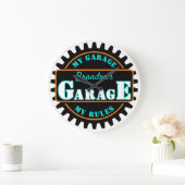 Neon Orange Türkise Blue Garage Text auf schwarz Große Wanduhr (Zuhause)