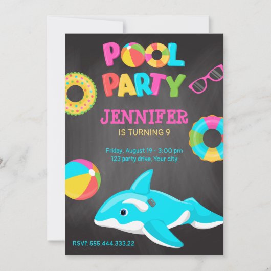 NEON ORCA INFLATABLE POOL PARTY EINLADUNG (Vorderseite)