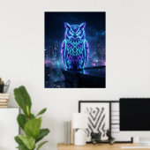 Neon Owl Midnight Skyline Poster (Heimbüro)