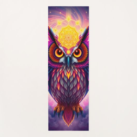 Neon Owl Portrait: Psychedelic Swirl Art Yogamatte (Vorderseite)