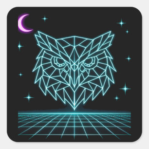 Neon Owl Synthwave - Retro Nachtwächter Quadratischer Aufkleber