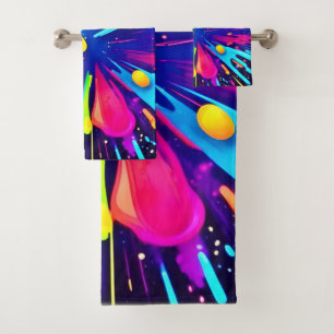 Neon Paint Explosion auf dunkler Leinwand Badhandtuch Set