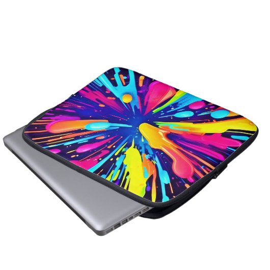 Neon Paint Explosion auf dunkler Leinwand Laptopschutzhülle (Vorne Knopf)