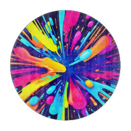 Neon Paint Explosion auf dunkler Leinwand Schneidebrett