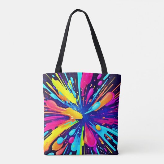 Neon Paint Explosion auf dunkler Leinwand Tasche (Rückseite)