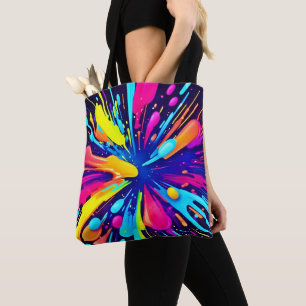 Neon Paint Explosion auf dunkler Leinwand Tasche