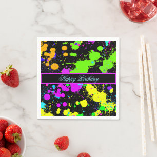 Neon Paint Pink Green Lila Yellow Happday Serviette