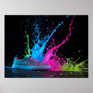 Neon Paint Splash auf einem Sneaker Poster
