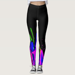 Neon Paint Splash Blau Rosa Grün und Schwarz Leggings