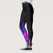 Neon Paint Splash Blau Rosa Grün und Schwarz Leggings (Links)