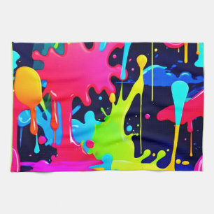 Neon Paint Splash Tropfen Chaos Geschirrtuch