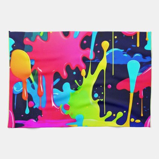 Neon Paint Splash Tropfen Chaos Geschirrtuch (Horizontal)