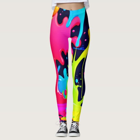 Neon Paint Splash Tropfen Chaos Leggings (Vorderseite)
