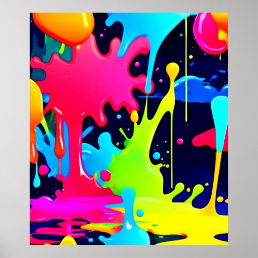 Neon Paint Splash Tropfen Chaos Poster (Vorne)