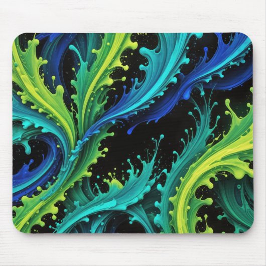 Neon Paint Splashes auf schwarz Mousepad (Vorne)