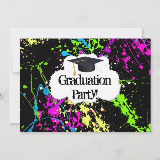 Neon Paint Splatter Graduation Party Invitation Einladung (Vorderseite)