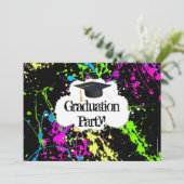 Neon Paint Splatter Graduation Party Invitation Einladung (Stehend Vorderseite)
