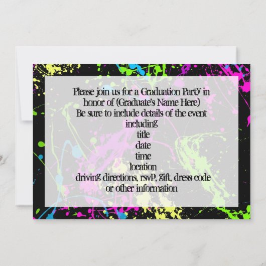 Neon Paint Splatter Graduation Party Invitation Einladung (Rückseite)