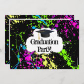 Neon Paint Splatter Graduation Party Invitation Einladung (Vorne/Hinten)