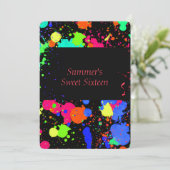 Neon Paint Spritzer, 16 . Geburtstag Einladung (Stehend Vorderseite)