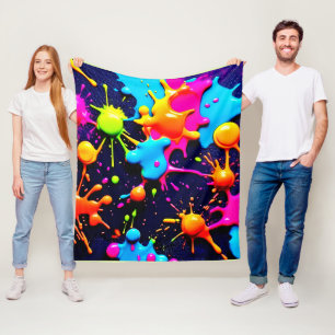 Neon Paint Spritzer Abstrakt Art Fleecedecke