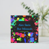 Neon Paint Spritzer, Bar / Bat Mitzvah Einladung (Stehend Vorderseite)