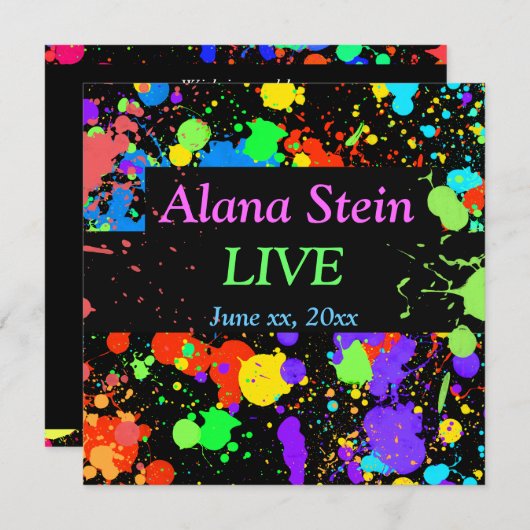 Neon Paint Spritzer, Bar / Bat Mitzvah Einladung (Vorne/Hinten)