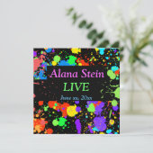 Neon Paint Spritzer, Bar / Bat Mitzvah Einladung (Stehend Vorderseite)