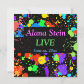 Neon Paint Spritzer, Bar / Bat Mitzvah Einladung (Vorderseite)