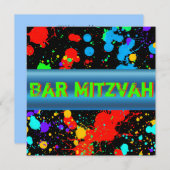Neon Paint Spritzer, Bar Mitzvah Einladung (Vorne/Hinten)