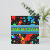 Neon Paint Spritzer, Bar Mitzvah Einladung (Stehend Vorderseite)