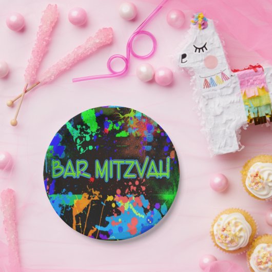 Neon, Paint Spritzer, Bar Mitzvah Pappteller (Party)