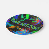 Neon, Paint Spritzer, Bar Mitzvah Pappteller (Schrägansicht)