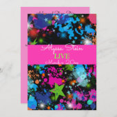 Neon, Paint Spritzer, Bat Mitzvah Einladung (Vorne/Hinten)