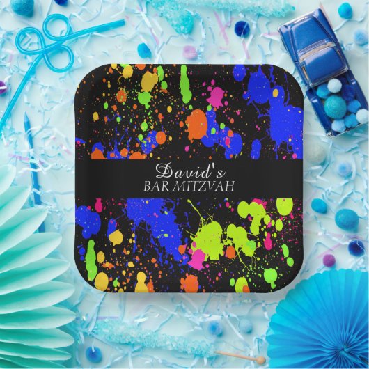 Neon Paint Spritzer Birthday Bat/Bar Mitzvahs Pappteller (Party)