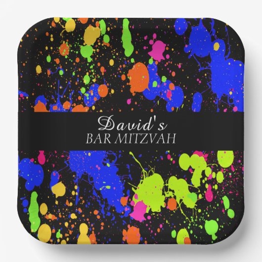 Neon Paint Spritzer Birthday Bat/Bar Mitzvahs Pappteller (Vorderseite)