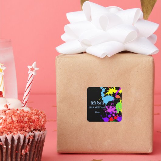 Neon Paint Spritzer Colorful Quadratischer Aufkleber (Party)