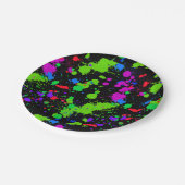 Neon Paint Spritzer, Imitate leuchten im Dunkeln, Pappteller (Schrägansicht)