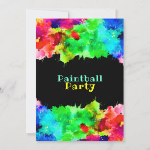 Neon Paint Spritzer, Paintball Party Einladung
