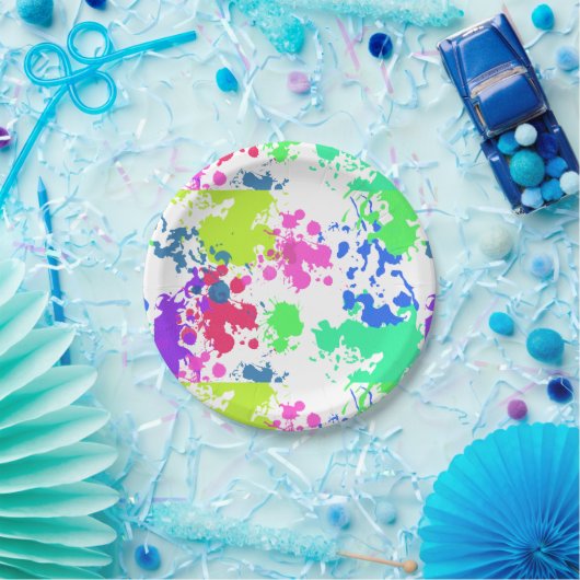 Neon Paint Spritzer, Pappteller (Party)