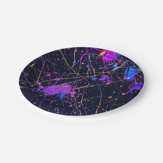 Neon Paint Spritzer Pappteller (Schrägansicht)