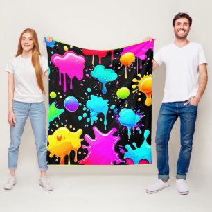 Neon Paint Tropfens Design Fleecedecke