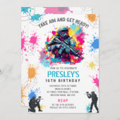 Neon Paintball Invitation - Combat Birthday Party Einladung (Vorne/Hinten)